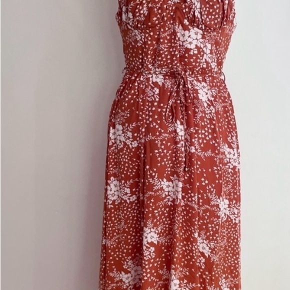 Hello Molly Angel Biba Good Friend Rust V Neckline Cottagecore Midi Dress L - Picture 2 of 7